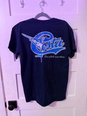 Costa Navy Blue Graphic Marlin Logo Tee